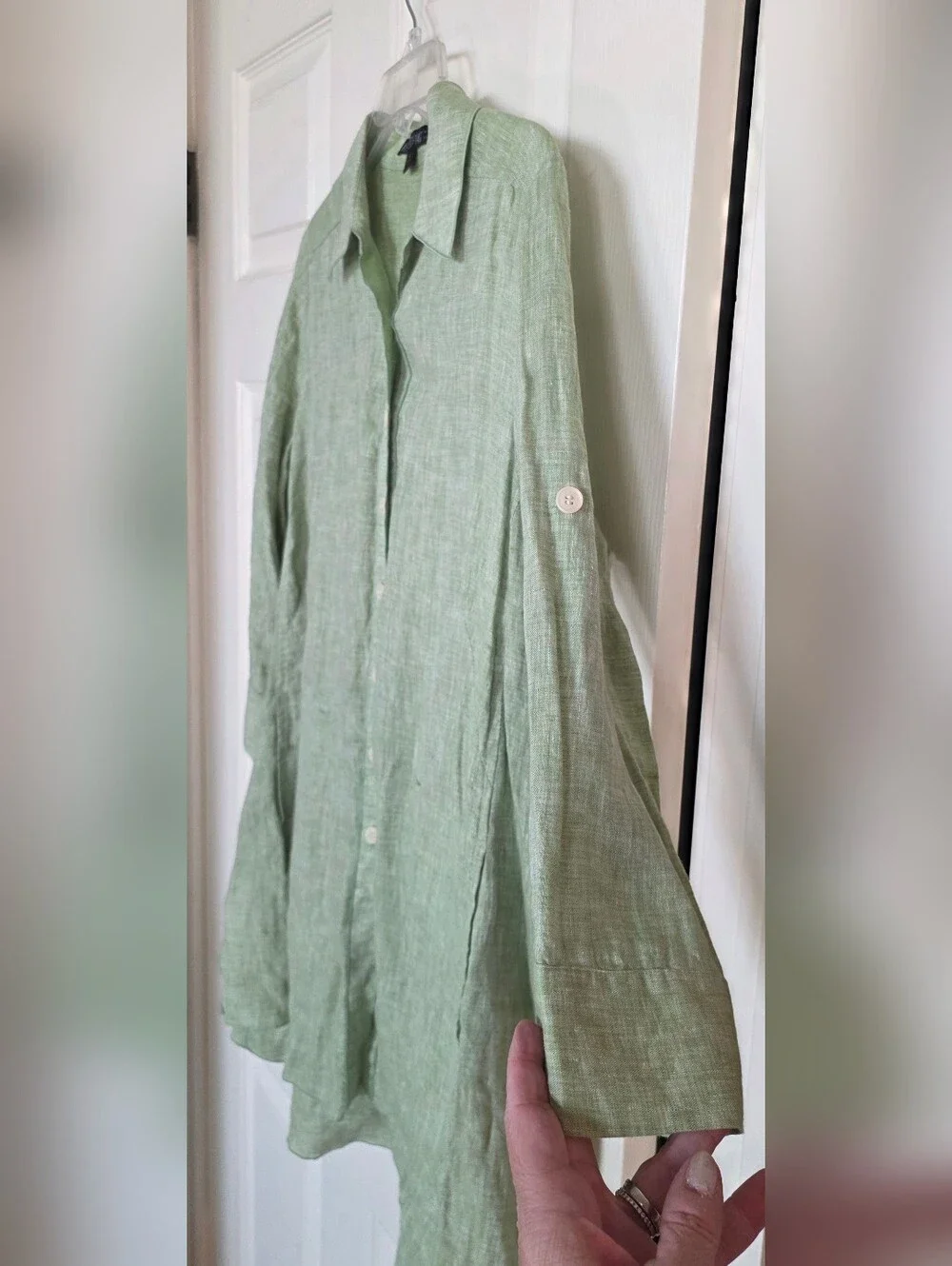 Lafayette 148 Lime Green Linen Long Sleeve Button Shirt 6 - Picture 4 of 9